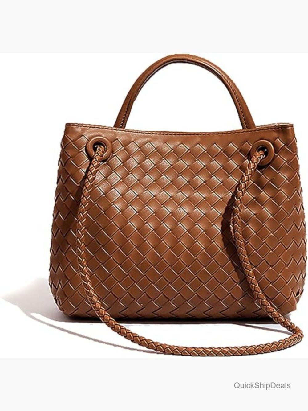 Faux Leather Woven Hobo Tote Bag with Magnetic Closure
